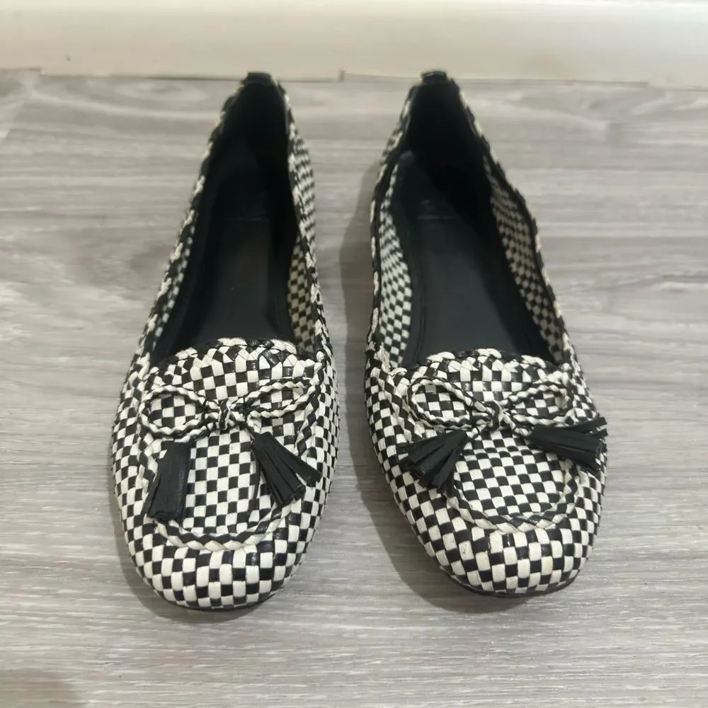 TORY BURCH Russell Black White Check Loafer Soft Leather Flats